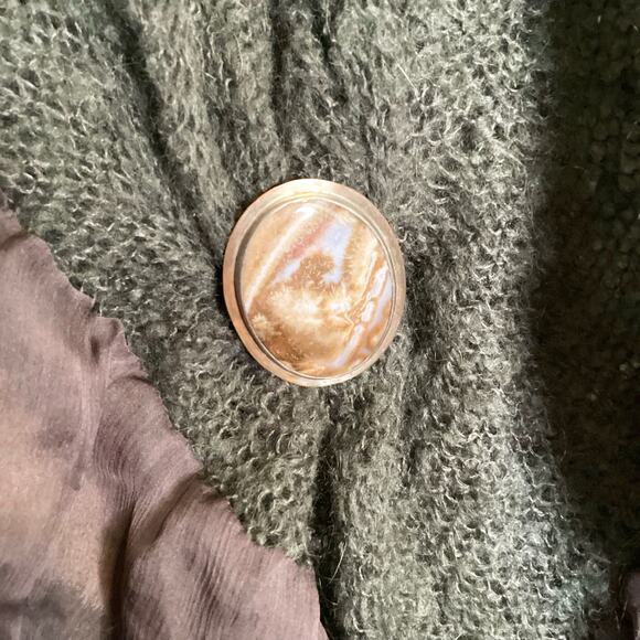 Vintage Olive 100% Wool Mohair? 100% Silk Trim Draped Shawl Neck Cardigan M/L - Picture 9 of 10